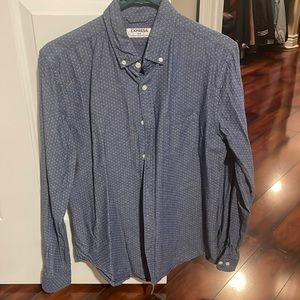 Express blue button down with white polka dot